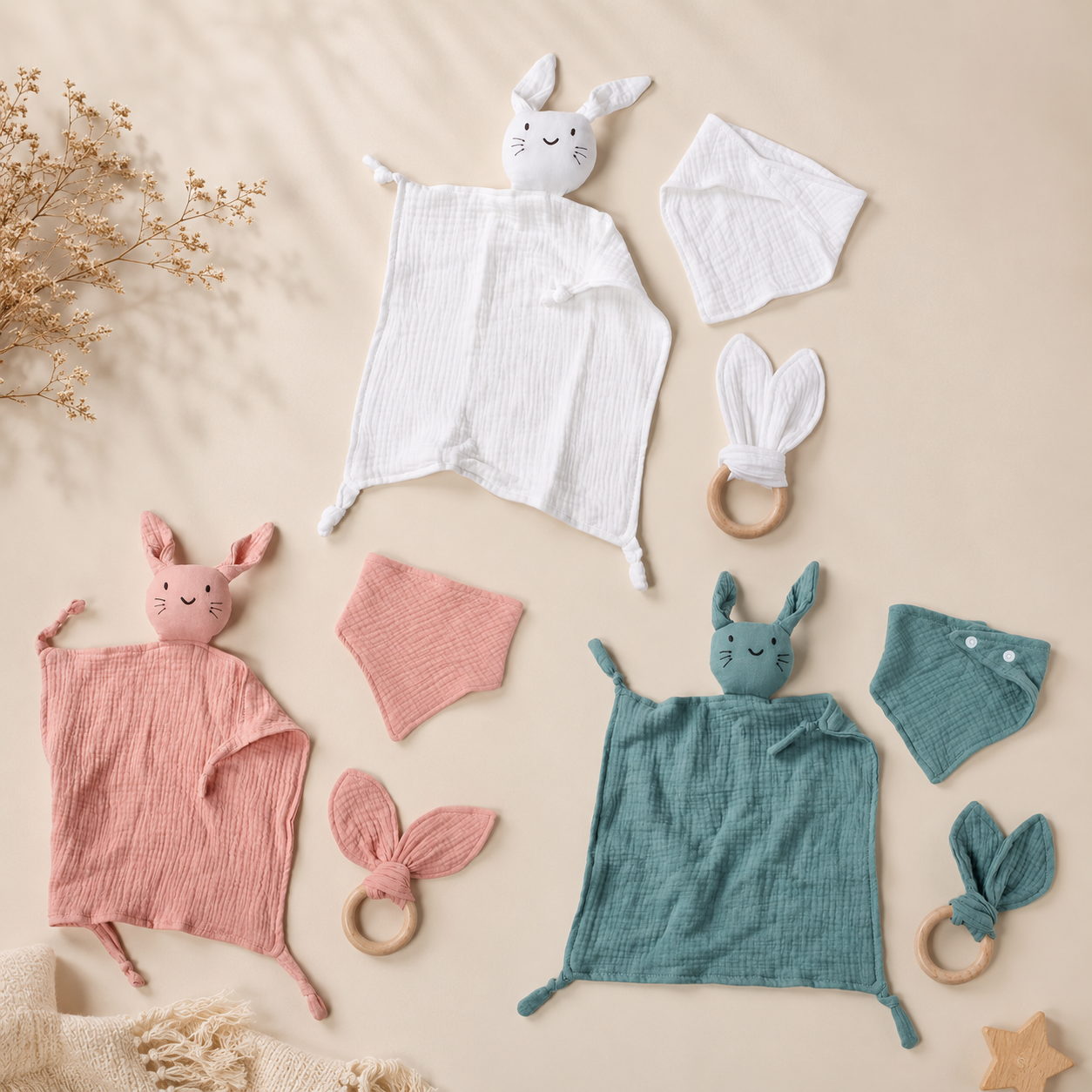 Set Doudou con bavaglino e anello da dentizione – Ricamato