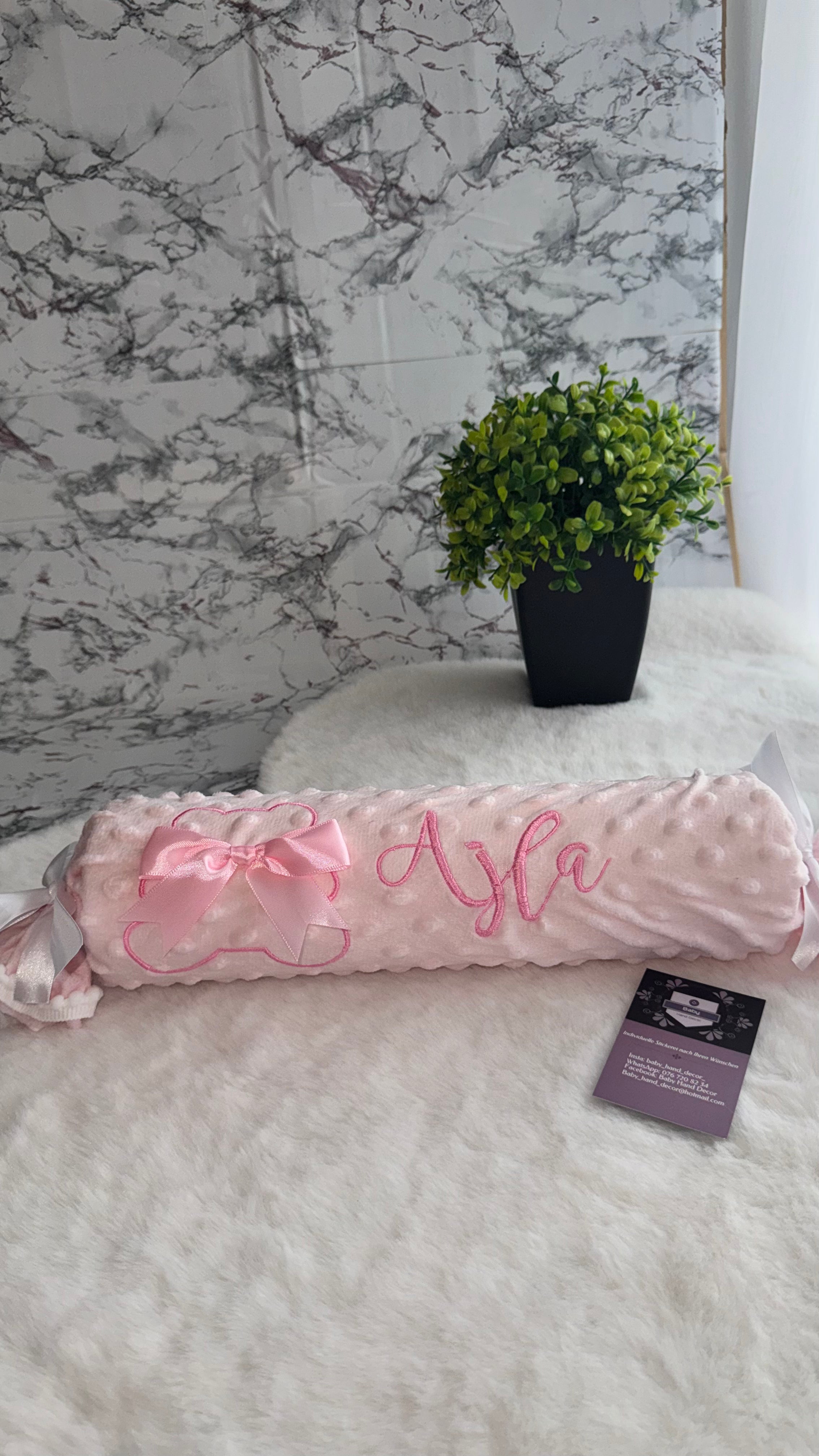 Geschenkset Babydecke + personalisiertes Anti-Roll-Kissen + Nachtlicht