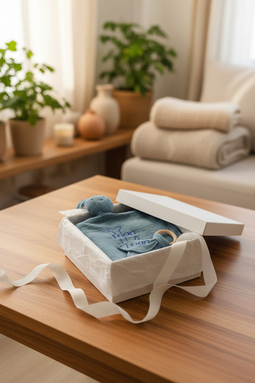 Set Doudou con bavaglino e anello da dentizione – Ricamato