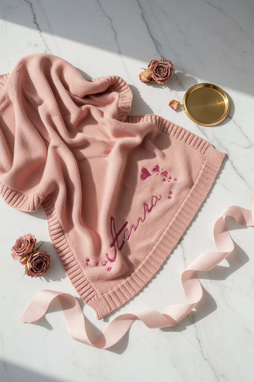 Personalisierte Baby-Strickdecke mit Namen